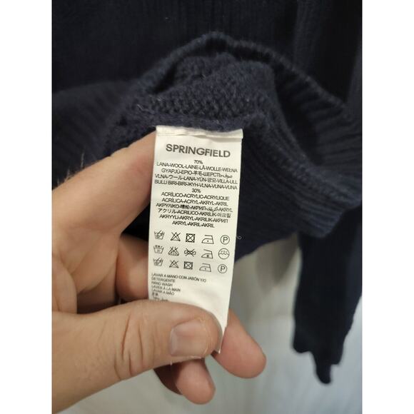 Springfield Sweater Men's Navy Wool Blend Academia Grandpa Work Size 38 Medium - Picture 4 of 6